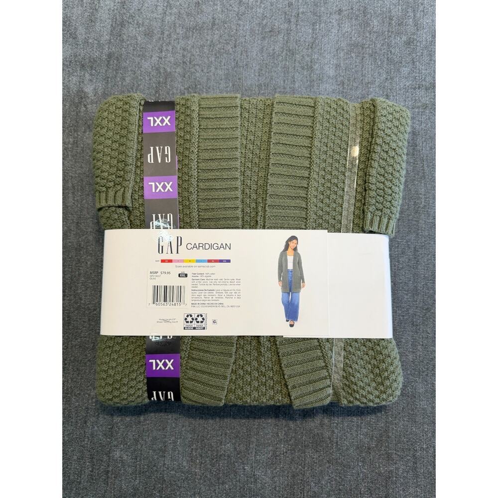 NWT Gap Long Sleeve Open Cardigan Women's 2XL Olive Green Front Pockets Winter - Picture 4 of 5